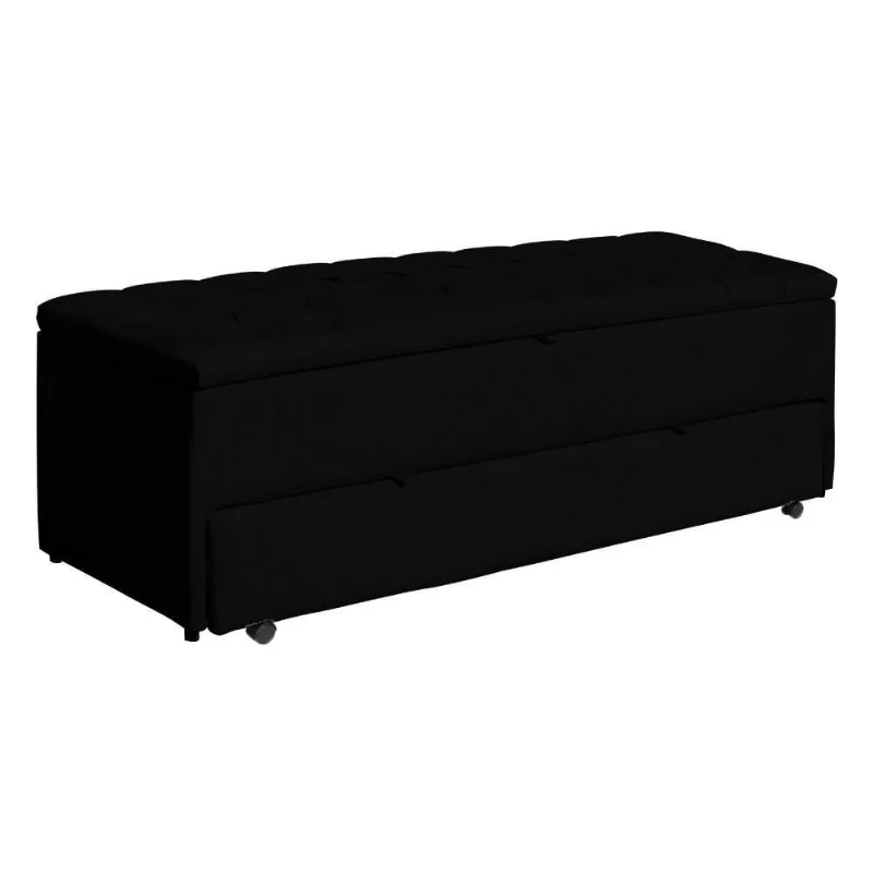 Calçadeira Sapateira Baú Luna 90cm Capitonê Veludo com Estrutura em Madeira Preto Loja Sheep