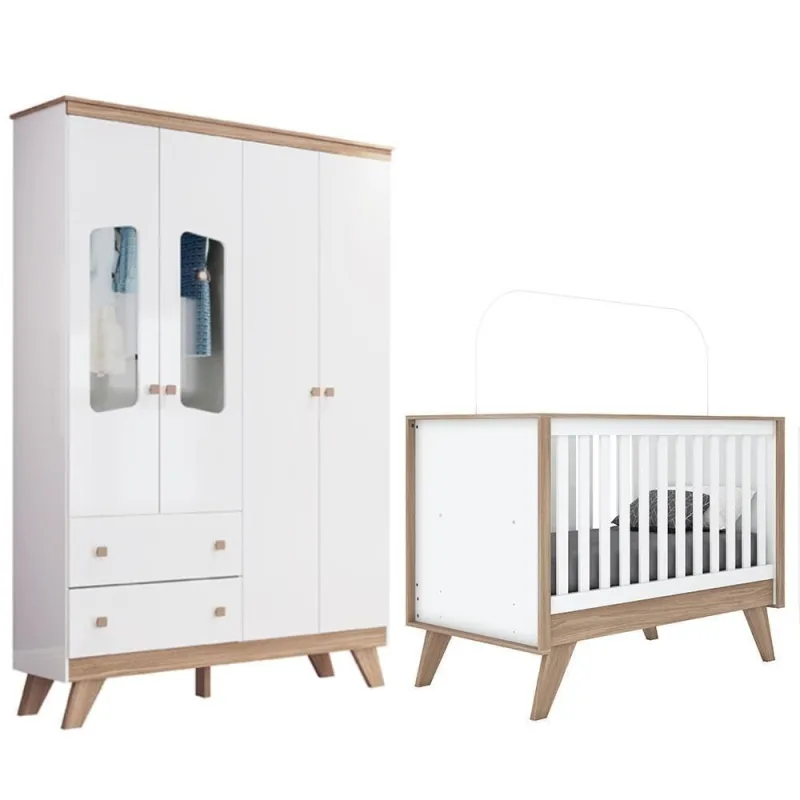 Jogo Quarto Infantil Confete Com Guarda Roupa E Berço Branco-jequitibá Móveis Henn Branco-jequitibá - OUTRAS - Móveis