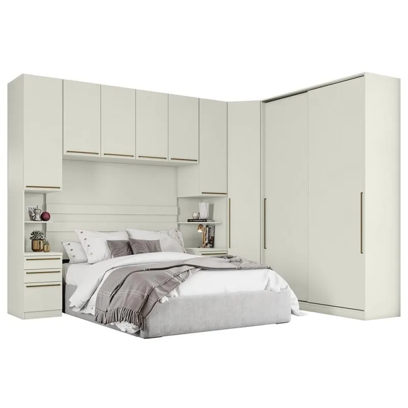 Quarto Modulado Casal Seletto 5 Peças 2 Portas Deslizante Areia - Móveis Henn Areia - OUTRAS - Móveis