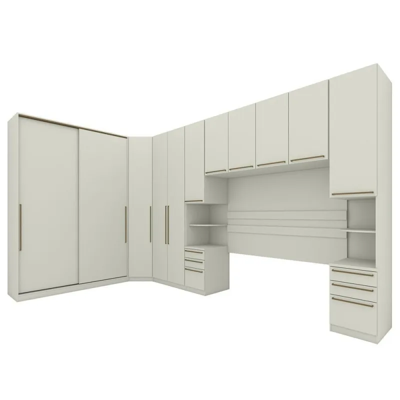 Quarto Modulado Casal Seletto 6 Peças Com 2 Portas Deslizantes Areia - Móveis Henn Areia - OUTRAS - Móveis