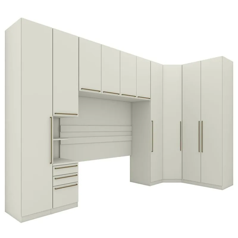 Quarto Modulado Casal Seletto 6 Peças Com Canto Oblíquo Areia - Móveis Henn Areia - OUTRAS - Móveis
