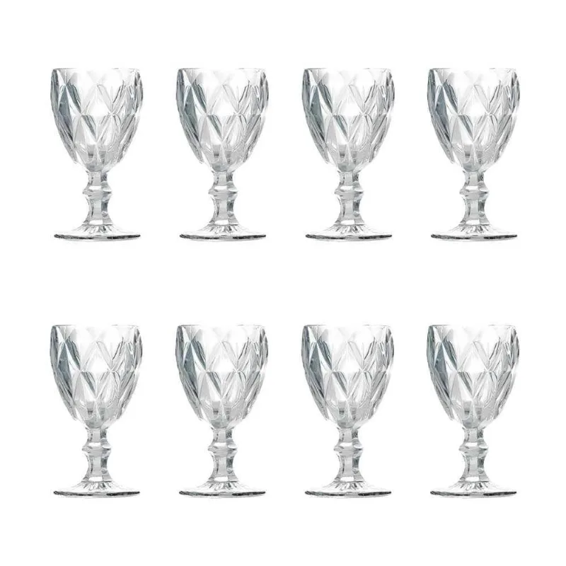 Kit 8 Taças De Vidro Para água Diamante Transparente Emcasatem 340ml