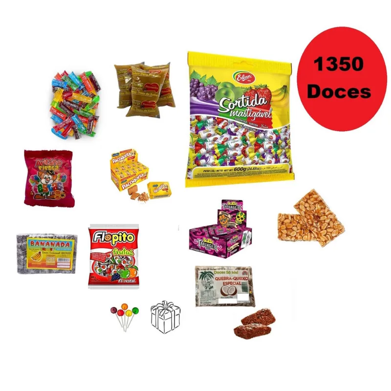 Kit Doces para Crianças com 1350 Doces + 150 Saquinhos