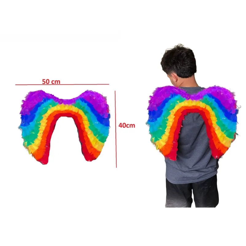 Fantasia Halloween Asa de Anjo Arco íris com Penas Carnaval