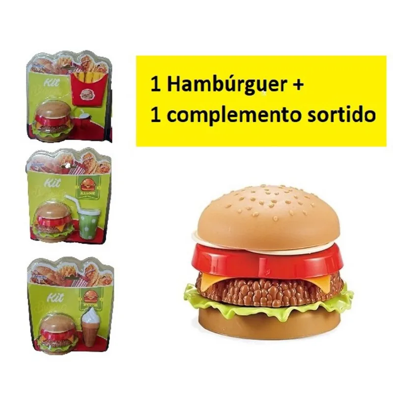 Kit Lanche Brinquedo c/ 1 Hambúrguer + 1 complemento sortido