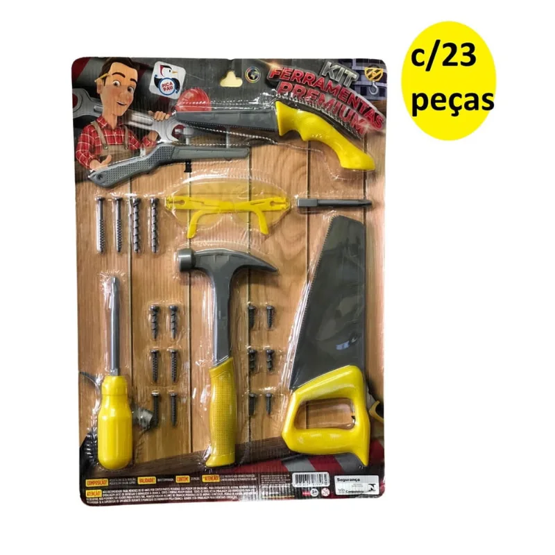 Kit brinquedo Infantil Oficina Ferramentas Premium 23 peças