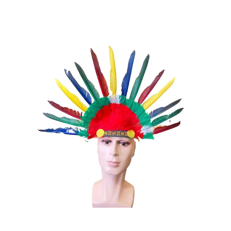 Kit 3Un Fantasias Cocar Índio Colorido Carnaval Com Penas