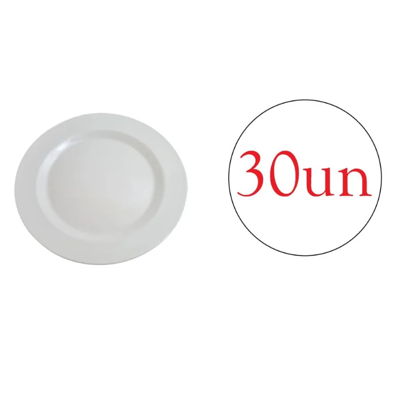 Prato Redondo de Melanina Branco refeição festa 25cm - 30un