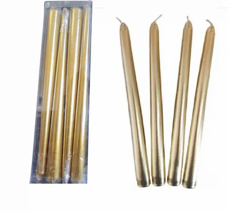 4 Velas Finas Altas Decorativa Douradas Festa Natal Ano Novo