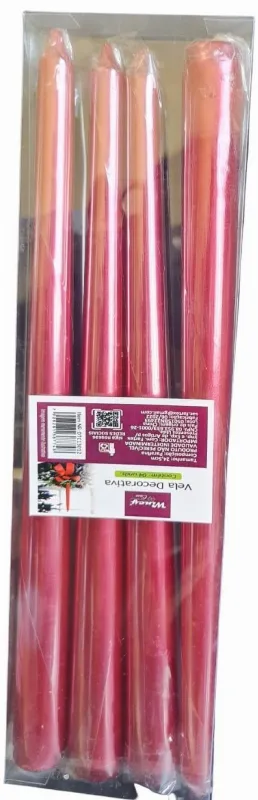 4 Velas Finas Altas Decorativa Vermelha Festa Natal