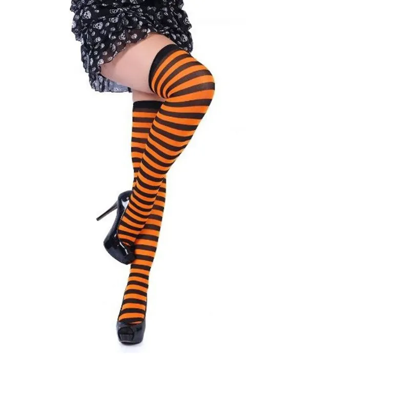 Meião Listrada Preta e Laranja Fantasia Halloween 7/8