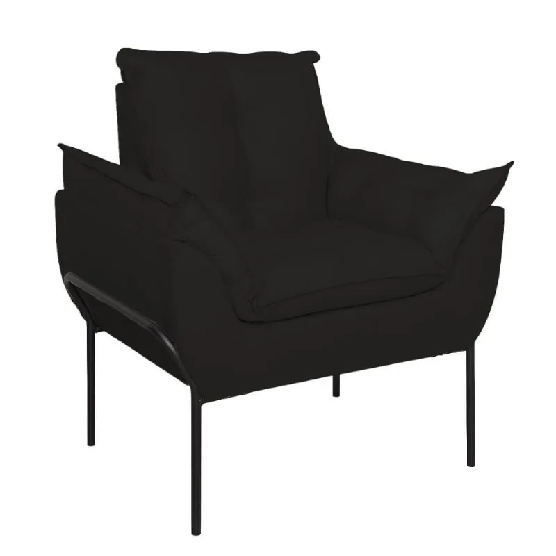 Poltrona Sofá Luxo Base Metal Preto Recepção Escritório Preto