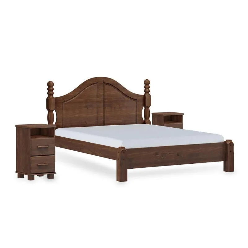 Conjunto Quarto Cama Casal Queen Clássica com 2 Mesas de Cabeceira Madeira Maciça Café Finestra - Finestra Móveis - Móveis