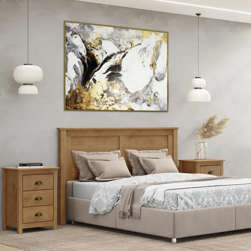 Conjunto Quarto: Cabeceira Cama, 2 Mesas de Cabeceiras Freijó Topázio Madeira Pinus - Finestra - Finestra - Móveis