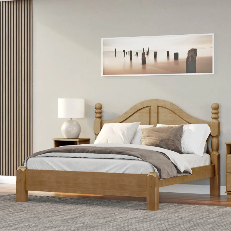 Cama de Casal Clássica 208cm x 152,5cm Freijó Ouro Madeira Pinus - Finestra - Finestra - Móveis