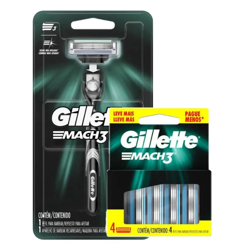 Kit Aparelho Gillette Mach 3 + 4 Cargas