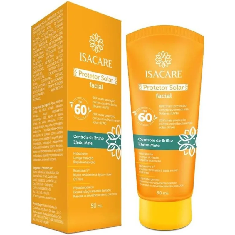 Protetor Bloquedor Solar Facial Oil Free Isacare FPS60 50ml