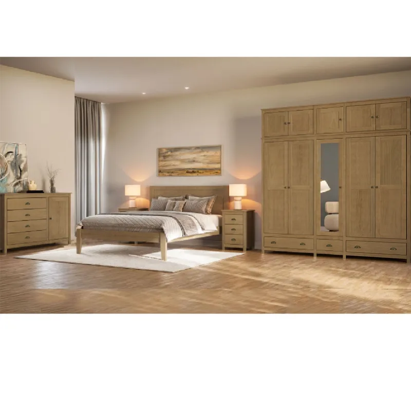 Conjunto Quarto Topázio Freijó: Guarda-Roupa 10 Portas, Cômoda, Cama Queen e 2 Mesas de Cabeceiras - Finestra - Móveis