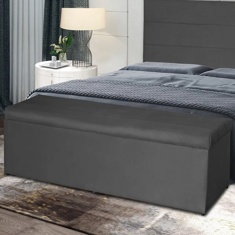 Baú Helena 138Cm Calçadeira Estofada Suede Cinza - Não Disponível - Móveis
