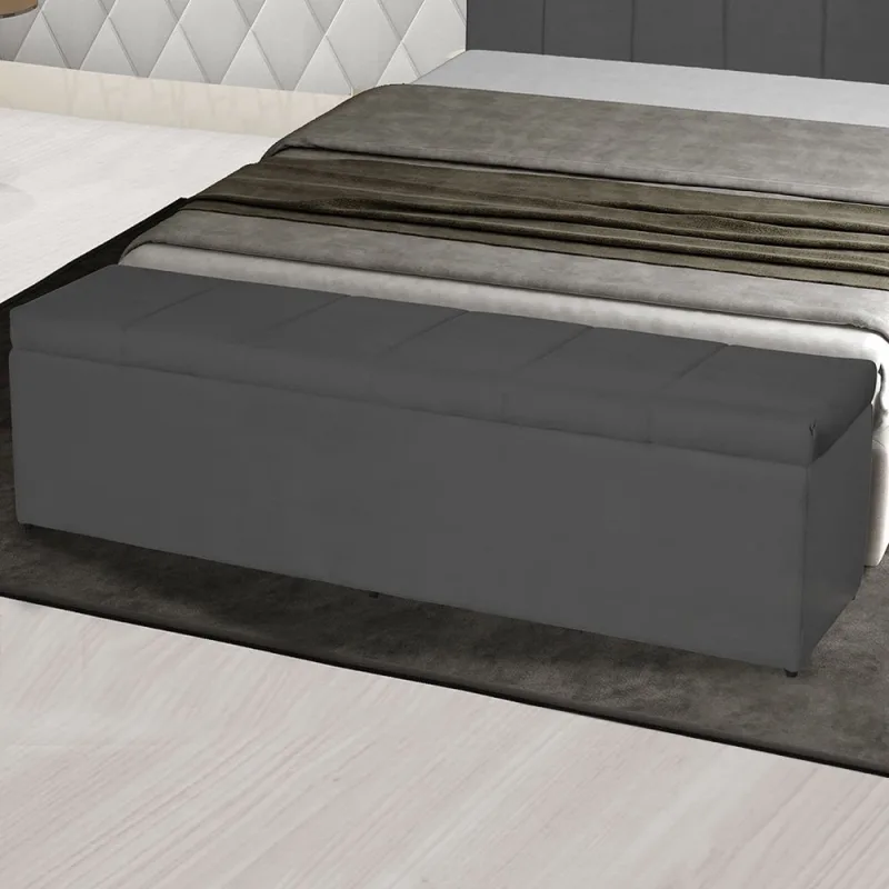 Baú Vitória 120Cm Calçadeira Estofada Suede Cinza - Não Disponível - Móveis