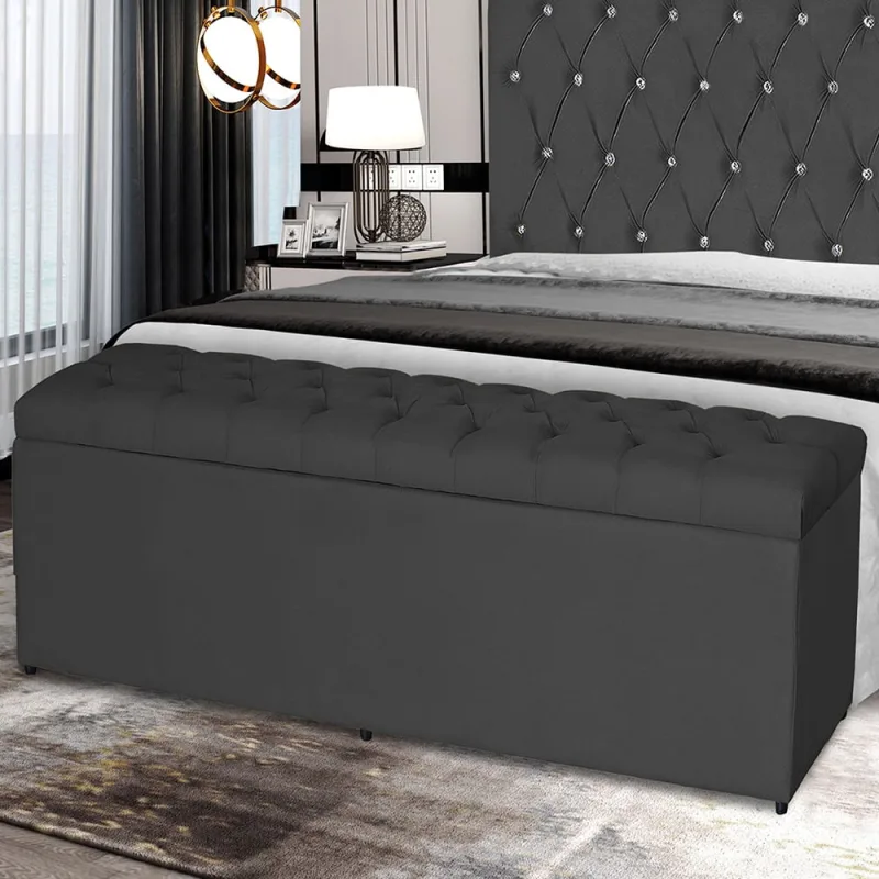 Baú Imperatriz 138Cm Calçadeira Estofada Suede Cinza - Não Disponível - Móveis