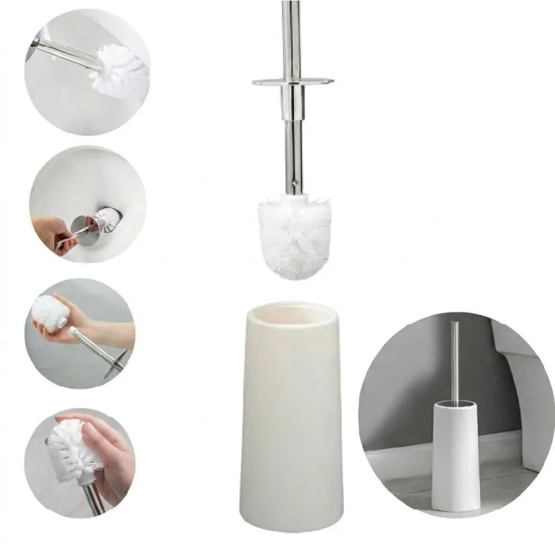 Escova Sanitaria Branca Inox Vassoura Banheiro Suporte Vassourinha Privada Limpar Vaso - OUTRAS