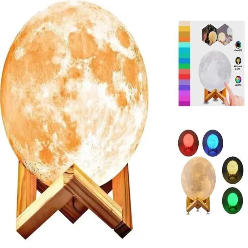 Luminaria 3d Lua Cheia Led 7 Cores Abajur Grande 19cm Infantil Touch Luz Noturna Quarto Sala - OUTRAS - Casa E Construção