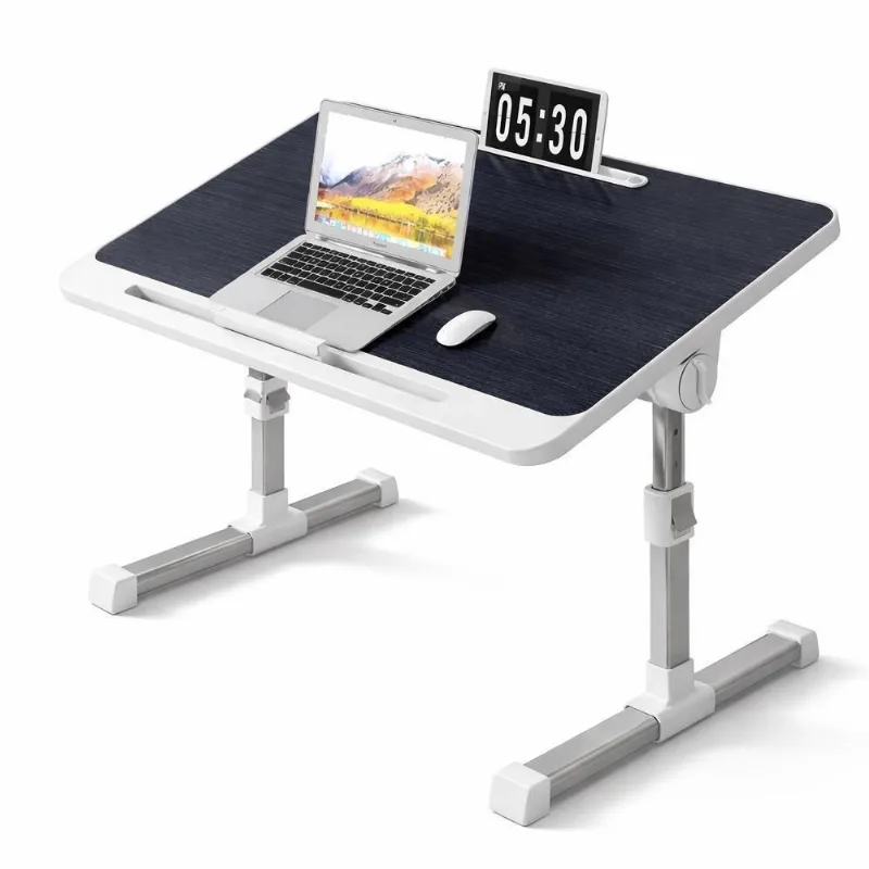 Mesa Notebook Dobrável Ajustável Multiuso Alumínio E Madeira 60cm Para Cama E Sofá