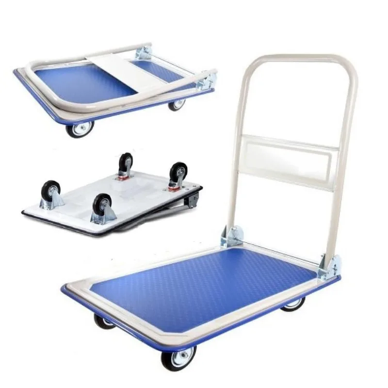 Carrinho de Carga Plataforma Dobrável 150kg Aço com Base Reforçada e 4 Rodas para Transporte