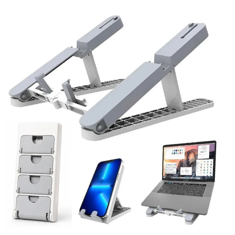 Suporte Notebook e Celular Articulado Duplo 2 em 1 Ajustável Ergonômico Dobrável Branco - OUTRAS - Câmeras E Drones