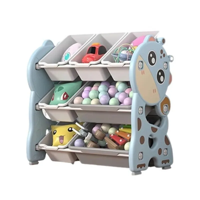 Estante Organizadora Infantil Brinquedos 7 Caixas 3 Prateleiras Azul Girafinha para Quarto - OUTRAS - Móveis