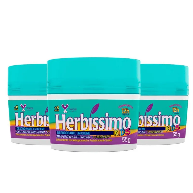 Kit 3 Desodorante Para Crianças Em Creme Herbíssimo Kids 55G