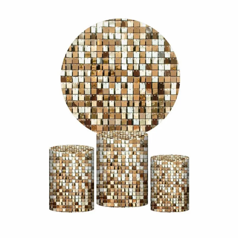 Trio Capas Cilindros + Painel Redondo Shimmer Wall Em Tecido