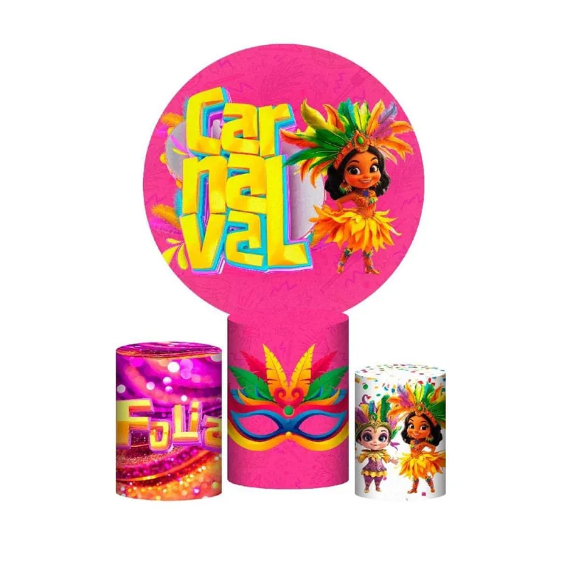 Trio Capas Cilindros + Painel Redondo Carnaval Em Tecido