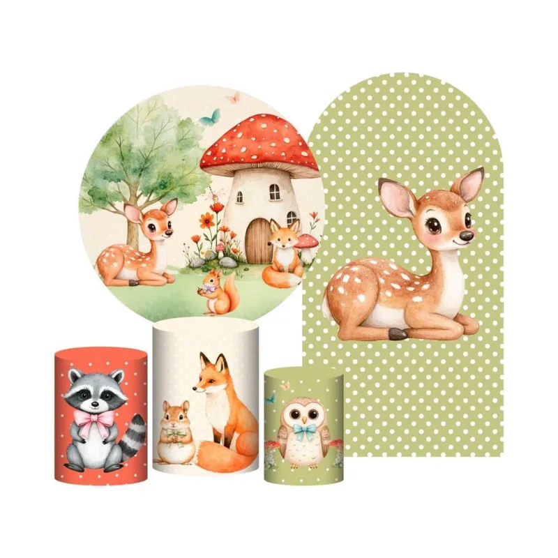 Kit Casado Bosque Painel Redondo Trio Capas Cilindro Romano