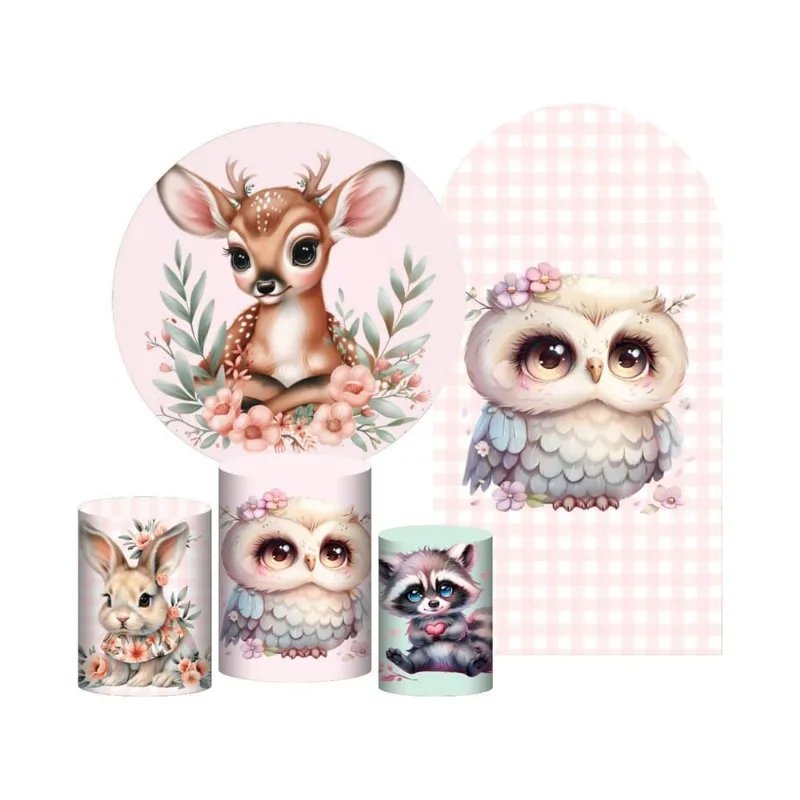 Kit Casado Bosque Painel Redondo Trio Capas Cilindro Romano