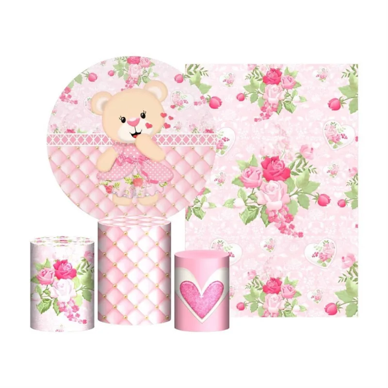 Kit Casado Ursinha Realeza Painel Redondo Trio Capas