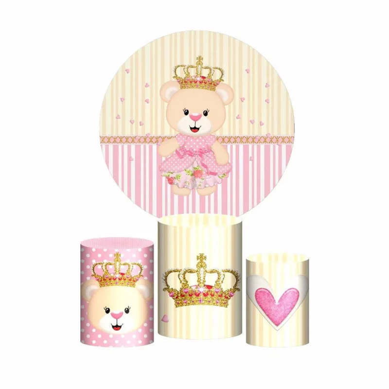 Trio Capas Cilindros + Painel Redondo Ursinha Realeza Em