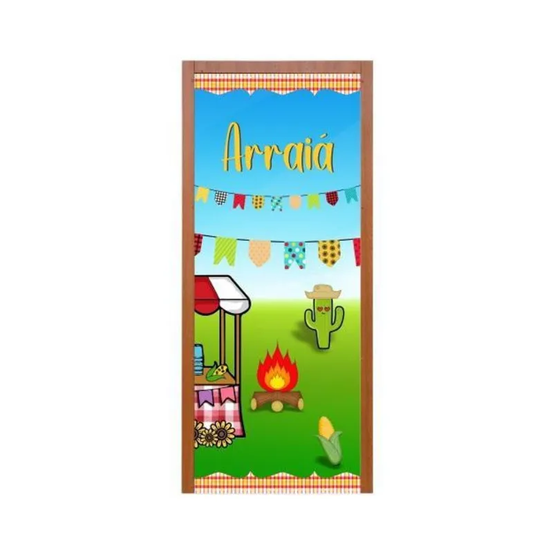 Painel Capa De Porta Festa Junina Tecido 3D 0,85M X 2,10M
