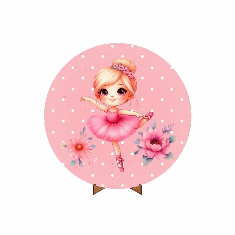 Painel Redondo Bailarina Tecido 50Cm Com Suporte Mdf