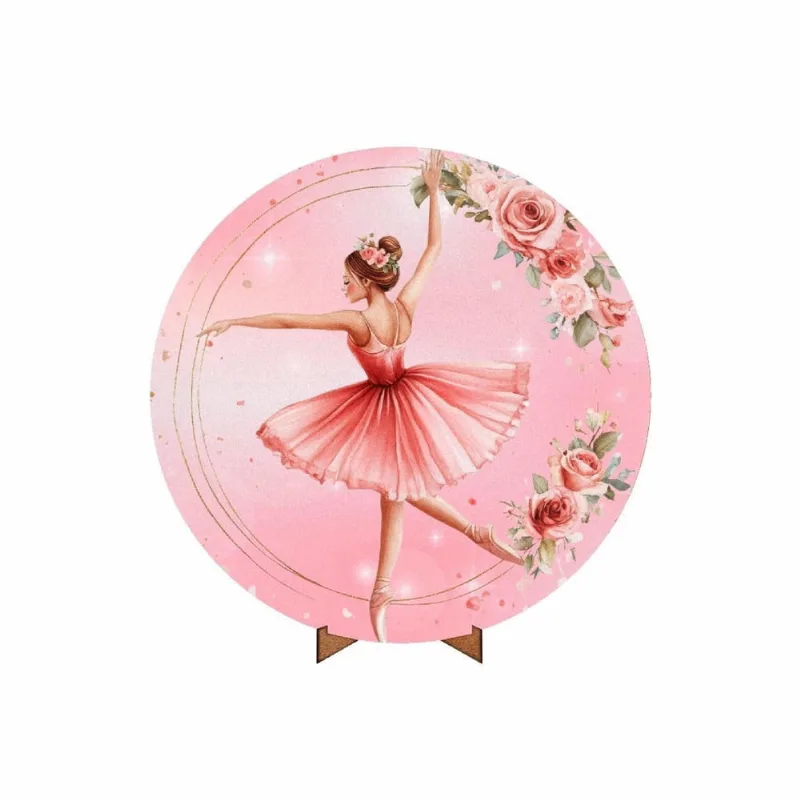 Painel Redondo Bailarina Tecido 50Cm Com Suporte Mdf