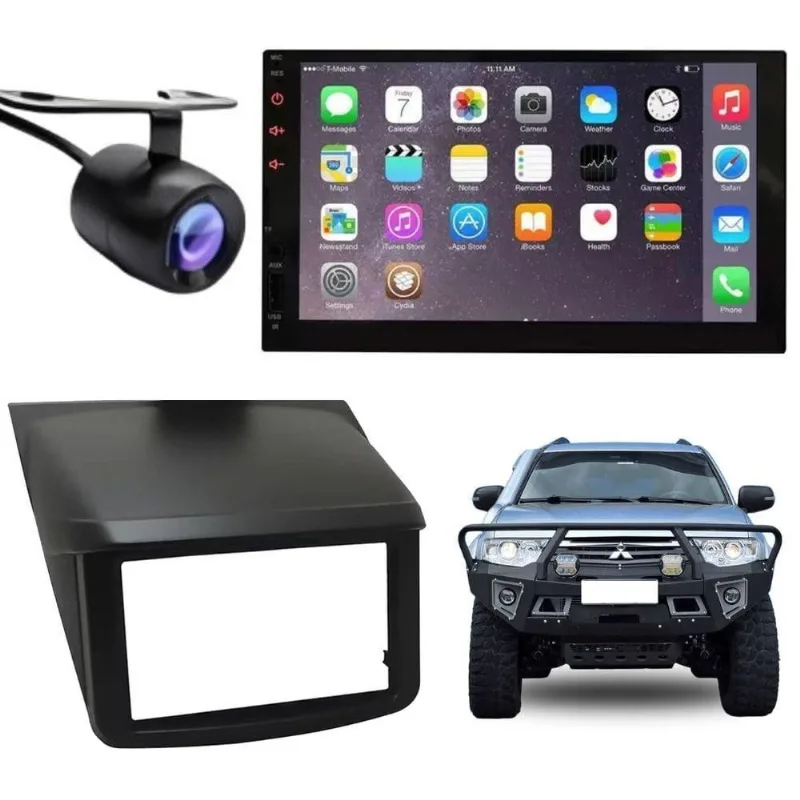 Central Multimídia Automotiva 2 Din Mp5 Mitsubishi Dakar 7 USB Bluetooth Câmera de Ré Compatível