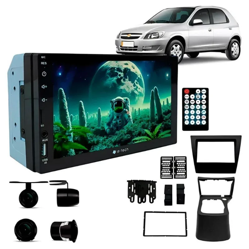 Central Multimídia Automotiva 2 Din Mp5 Prisma G1 7 Usb Bluetooth Fm Com Câmera De Ré E Moldura
