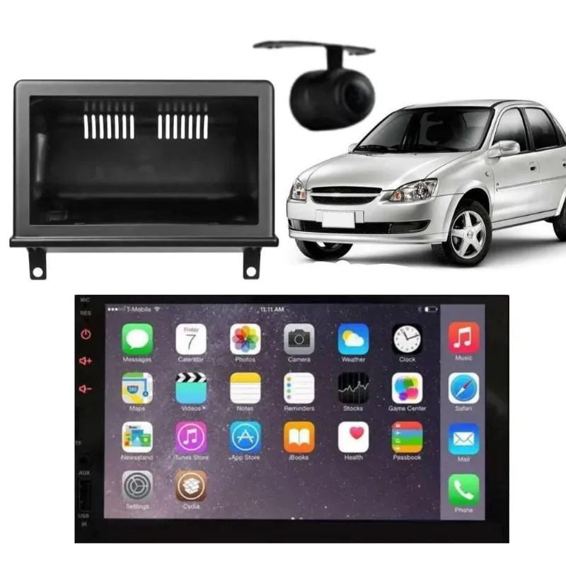 Central Multimídia Automotiva 2 Din MP5 7 Touch Screen Bluetooth Preta com Câmera de Ré e Moldura