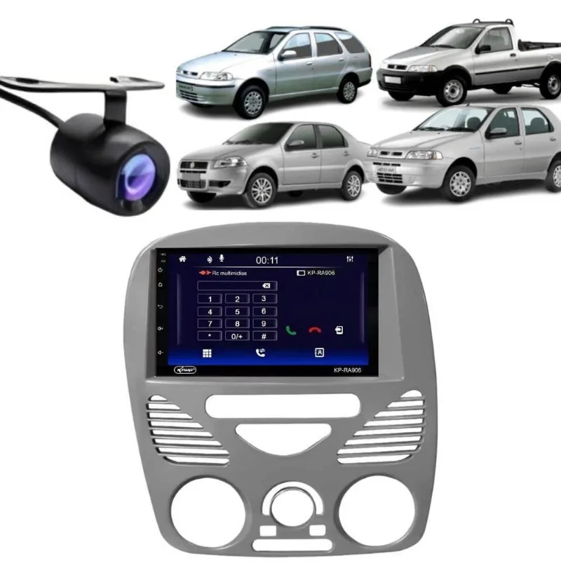 Central Multimídia Automotiva Android Auto Strada G3 7 Cinza com Bluetooth Wi-fi e Câmera para Palio