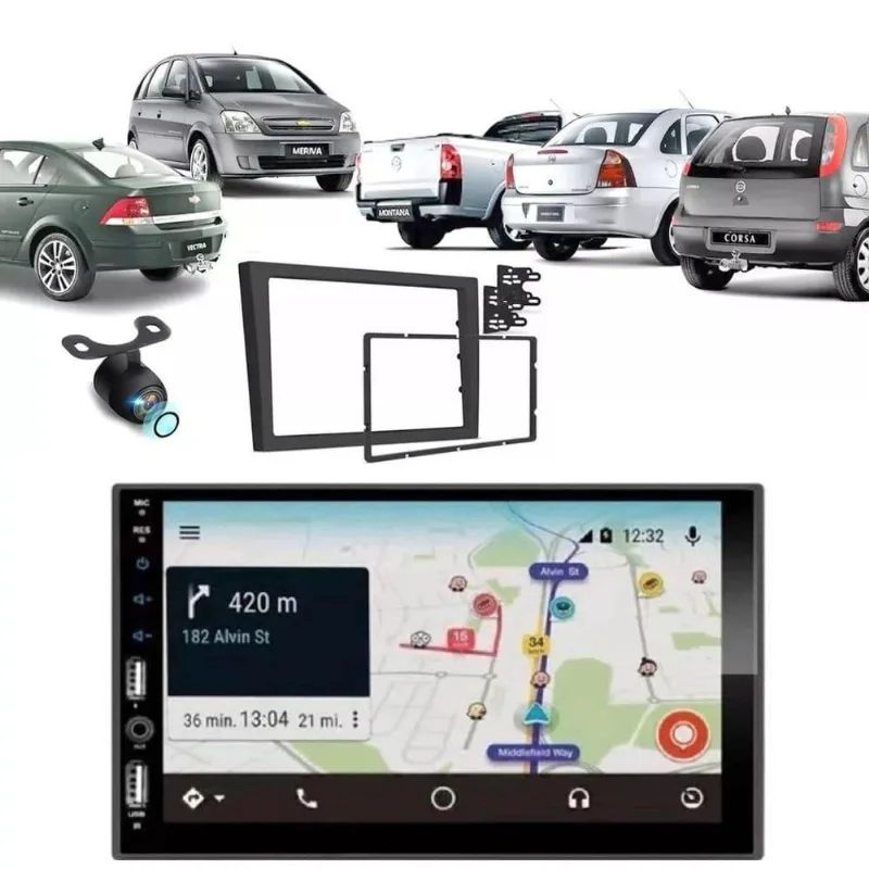 Central Multimídia Automotiva MP5 DVD 2DIN com Bluetooth e Câmera de Ré para Android e Ios