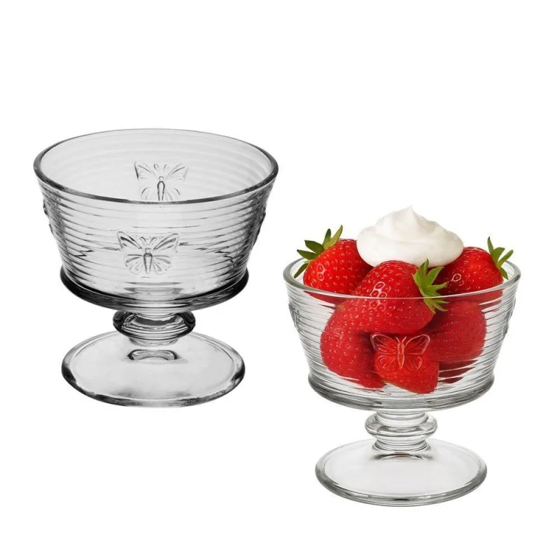 Jogo 2 Taça De Sobremesa Vidro Transparente Lines Butterfly Borboleta Wolff 240ml - wolff - Agro