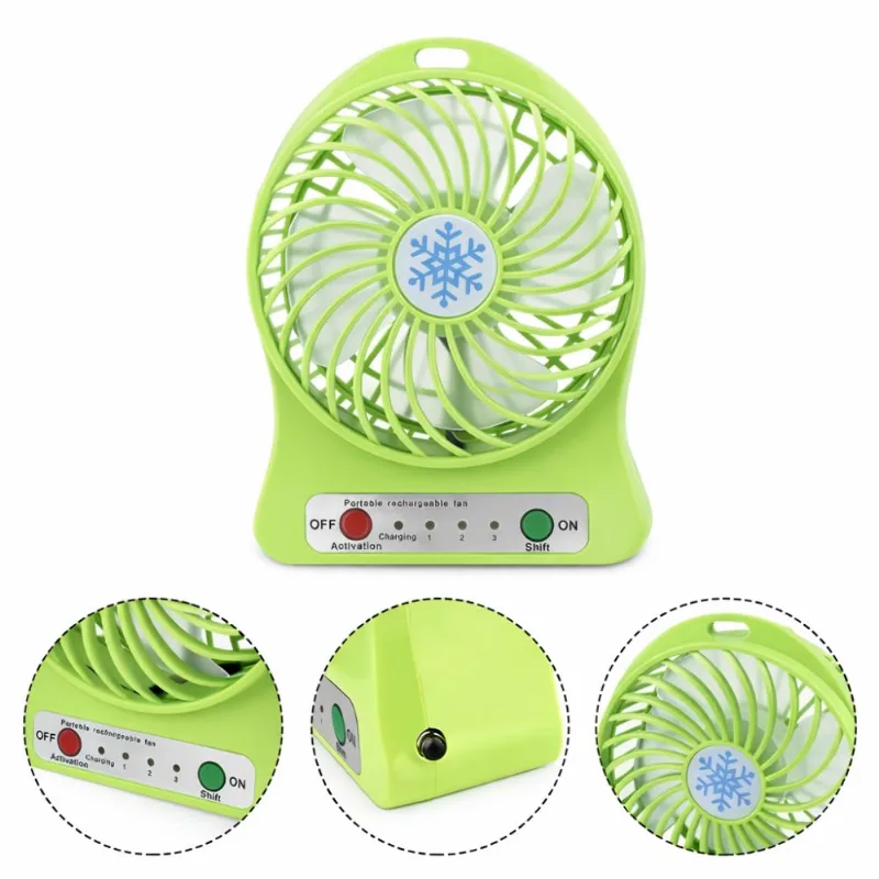 Mini Ventilador Portátil Recarregável Verde 3 Velocidades