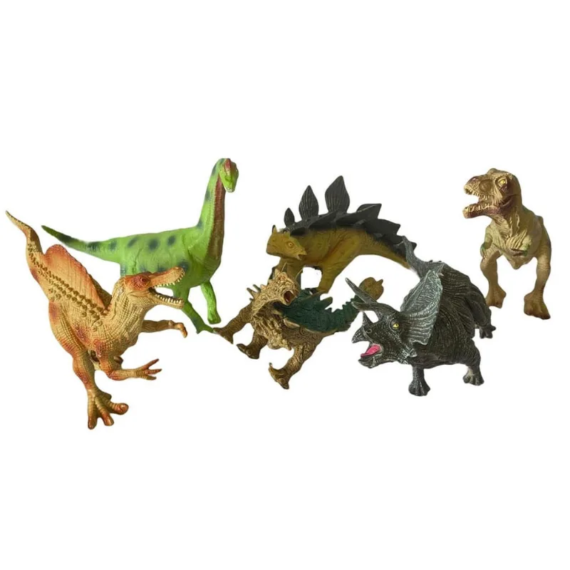 Kit Brinquedo Com 6 Dinossauros De Borracha Infantil
