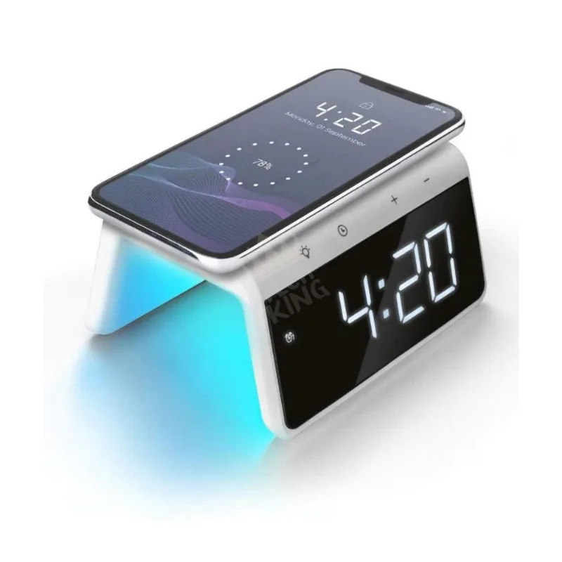 Dock Mesa Carregadora Base Luminária Com Relógio Digital